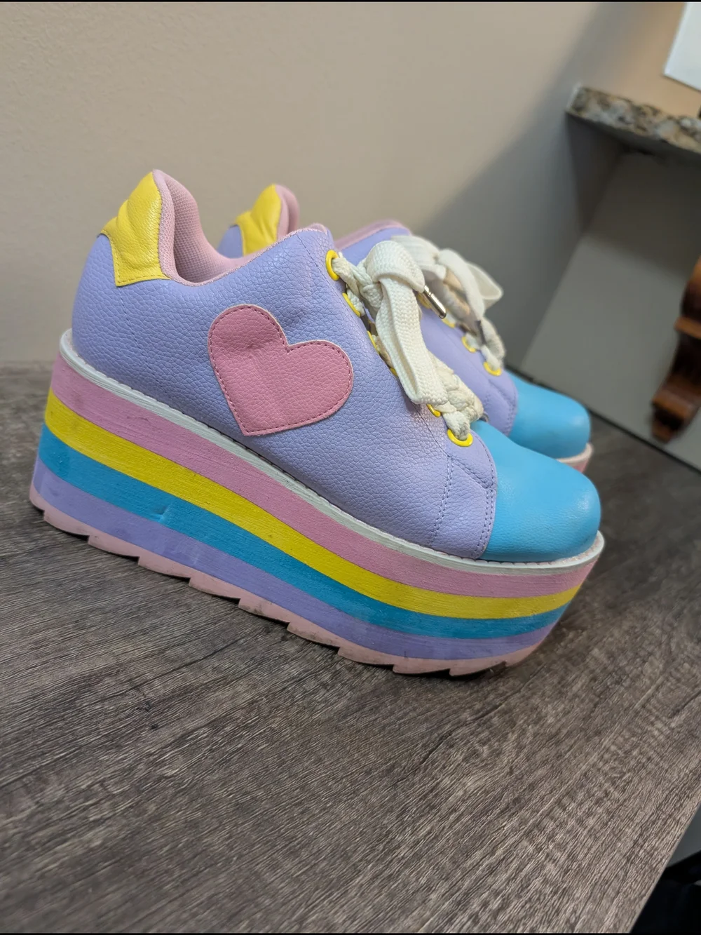 YRU Pastel Rainbow Platform Sneakers in Blue, Lavender & Pink